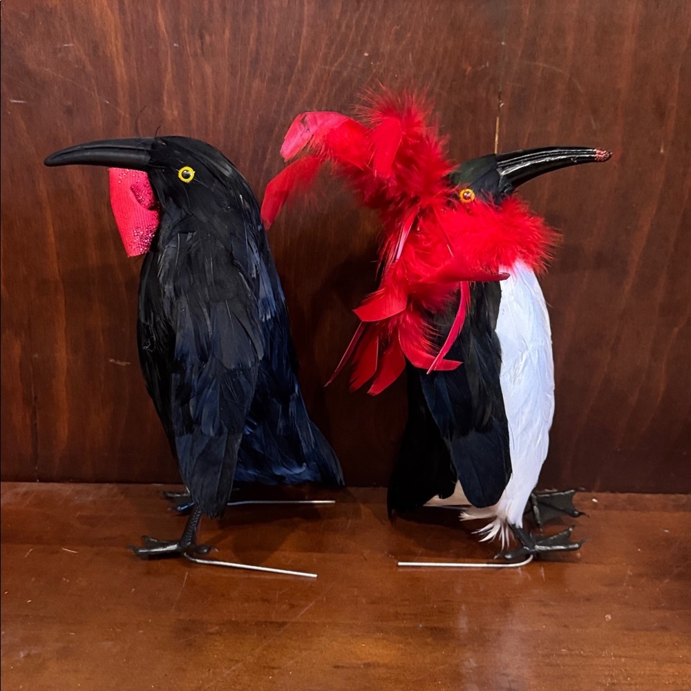 Festive Feathered Bird Penguin Decor with Red Bow-tie and Loofah Accents - Picture 2 of 5